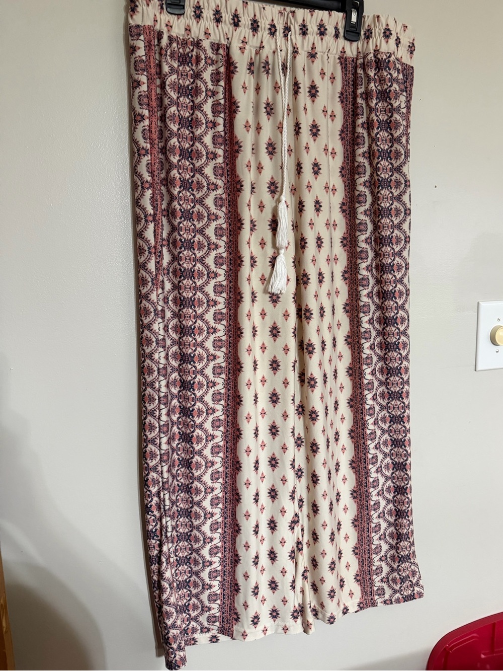 Boho Cream and Burgundy Printed Pants